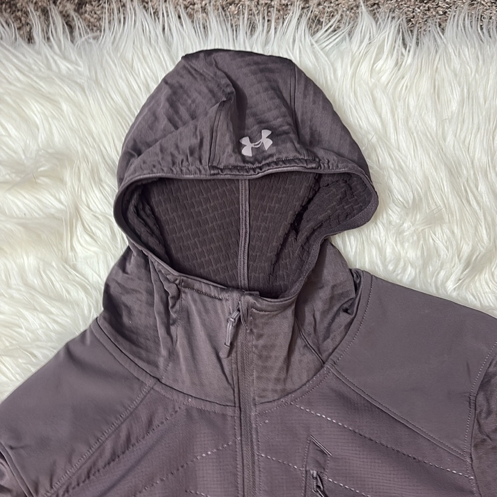 Under Armour Purple Fitted Cold Gear Hooded Zip Up Jacket Lightweight Size L - Picture 3 of 12